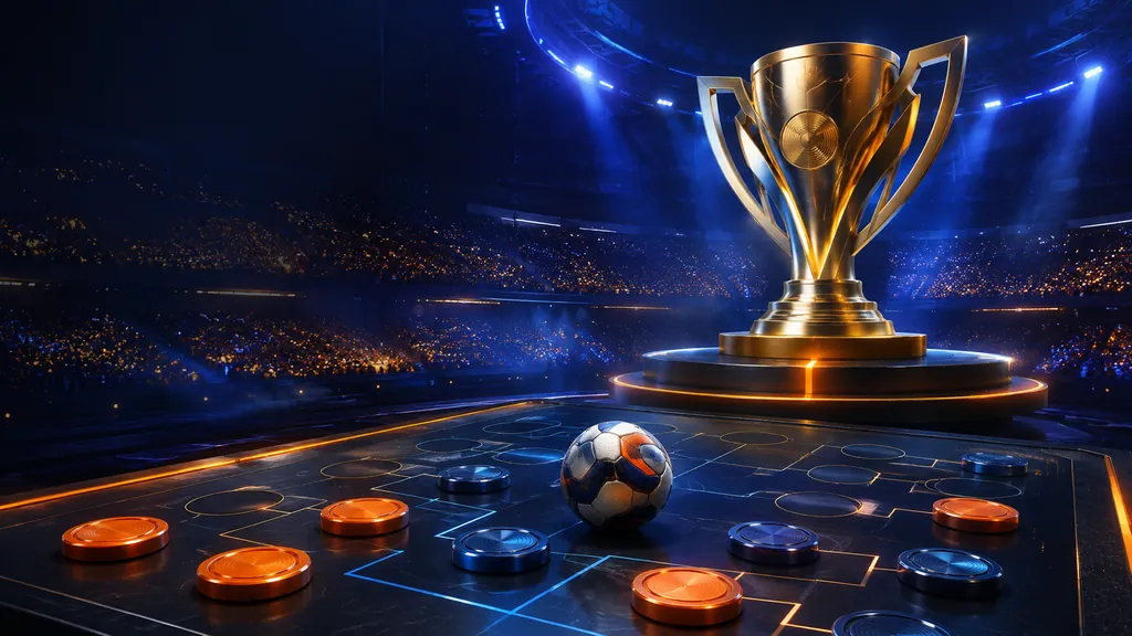 Discos Fuzzbol y trofeo de campeonato en una arena